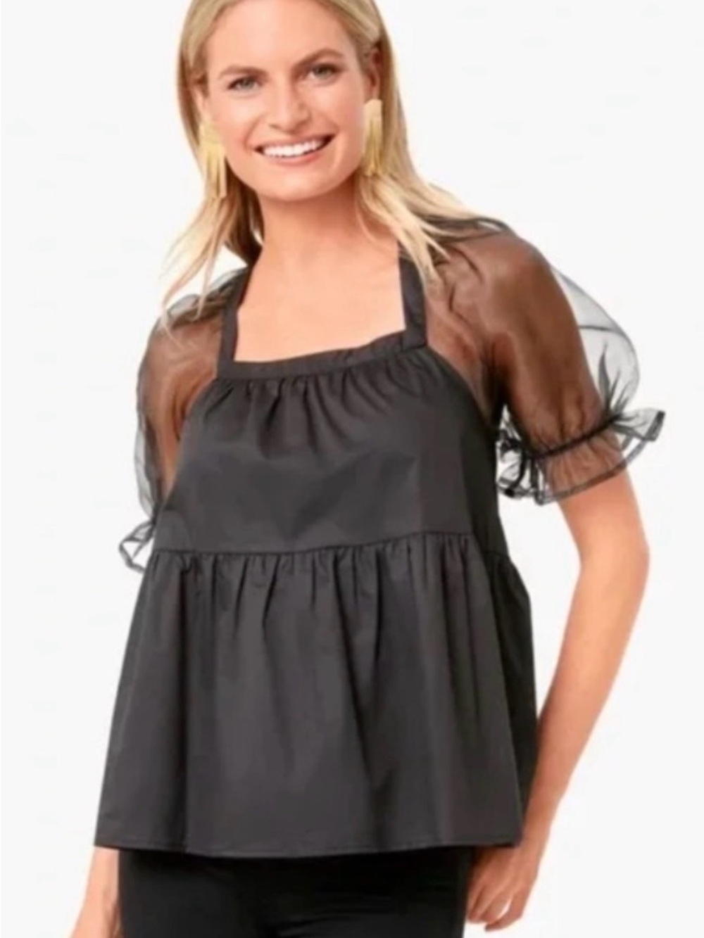 Tuckernuck Pomander Place Tinsley Black Puff Sleeve Blouse
